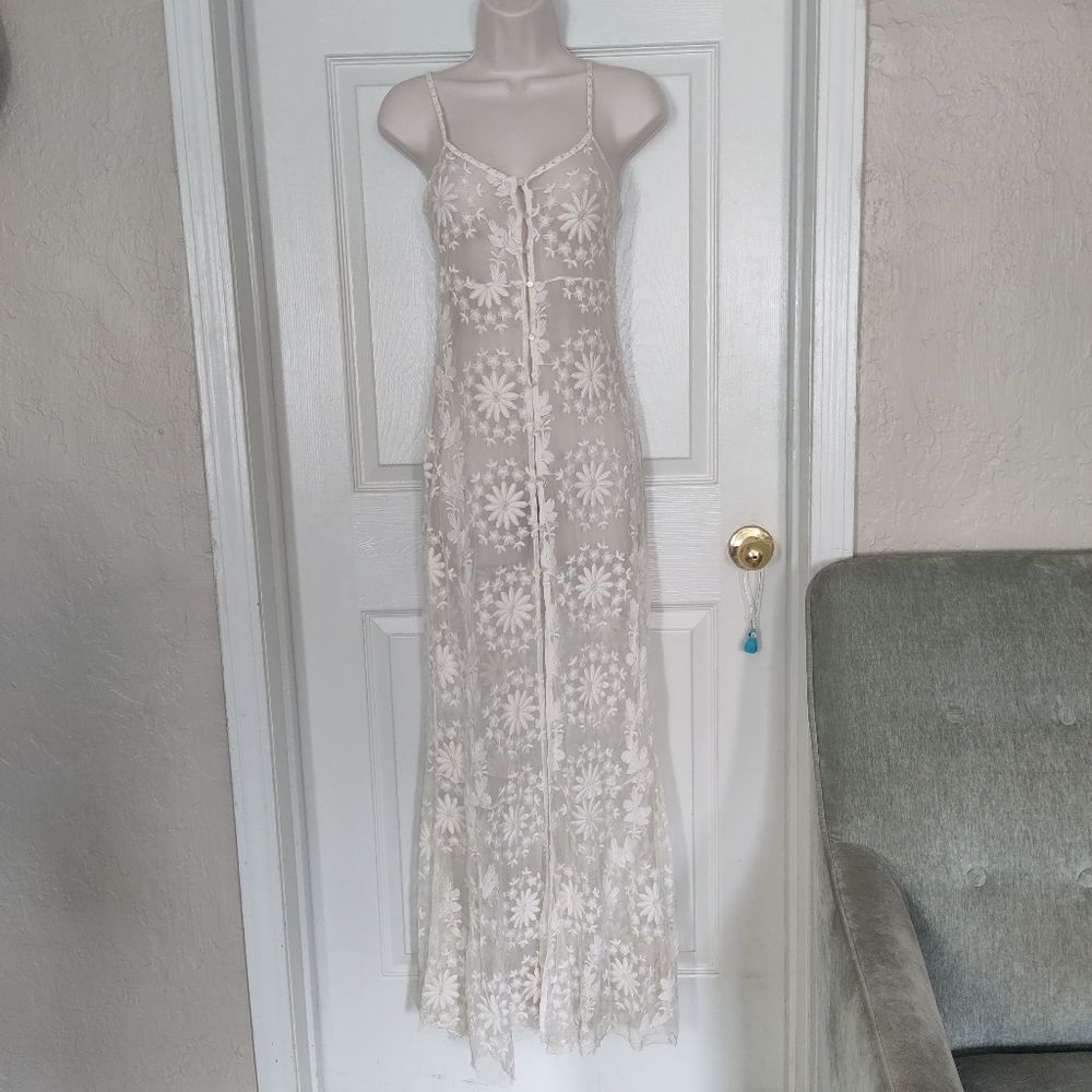 Vintage Free People White Floral Lace Maxi, XS